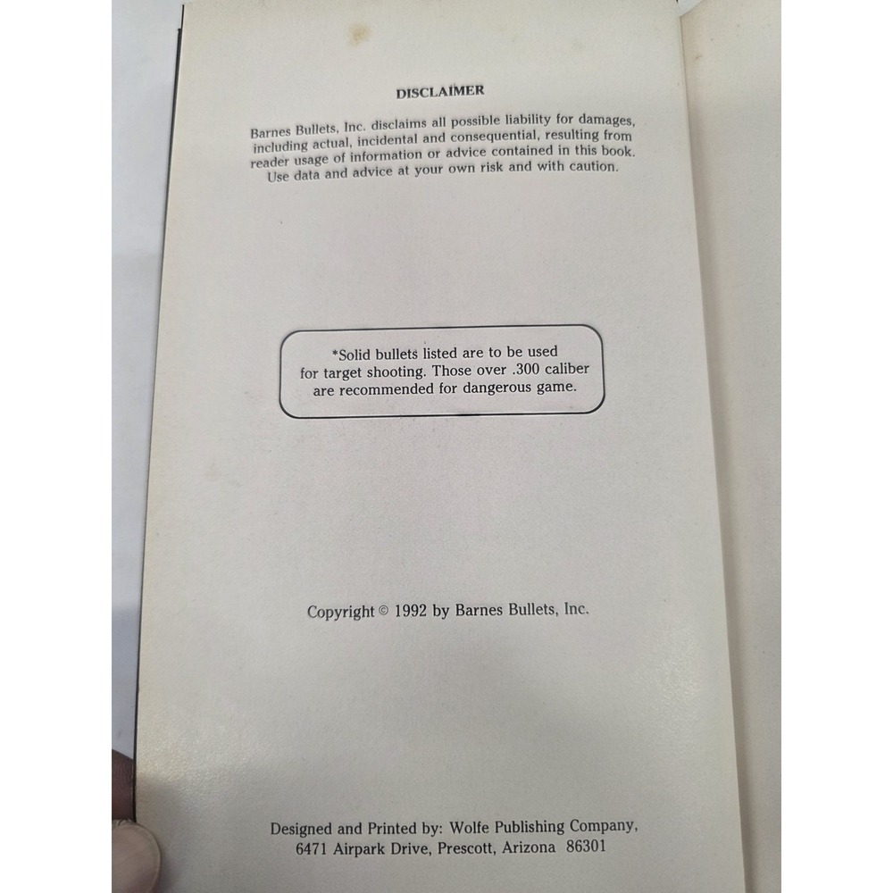 Barnes Bullets Reloading Manual Number One Hardcover 1992 Vintage Reference - Picture 2 of 4